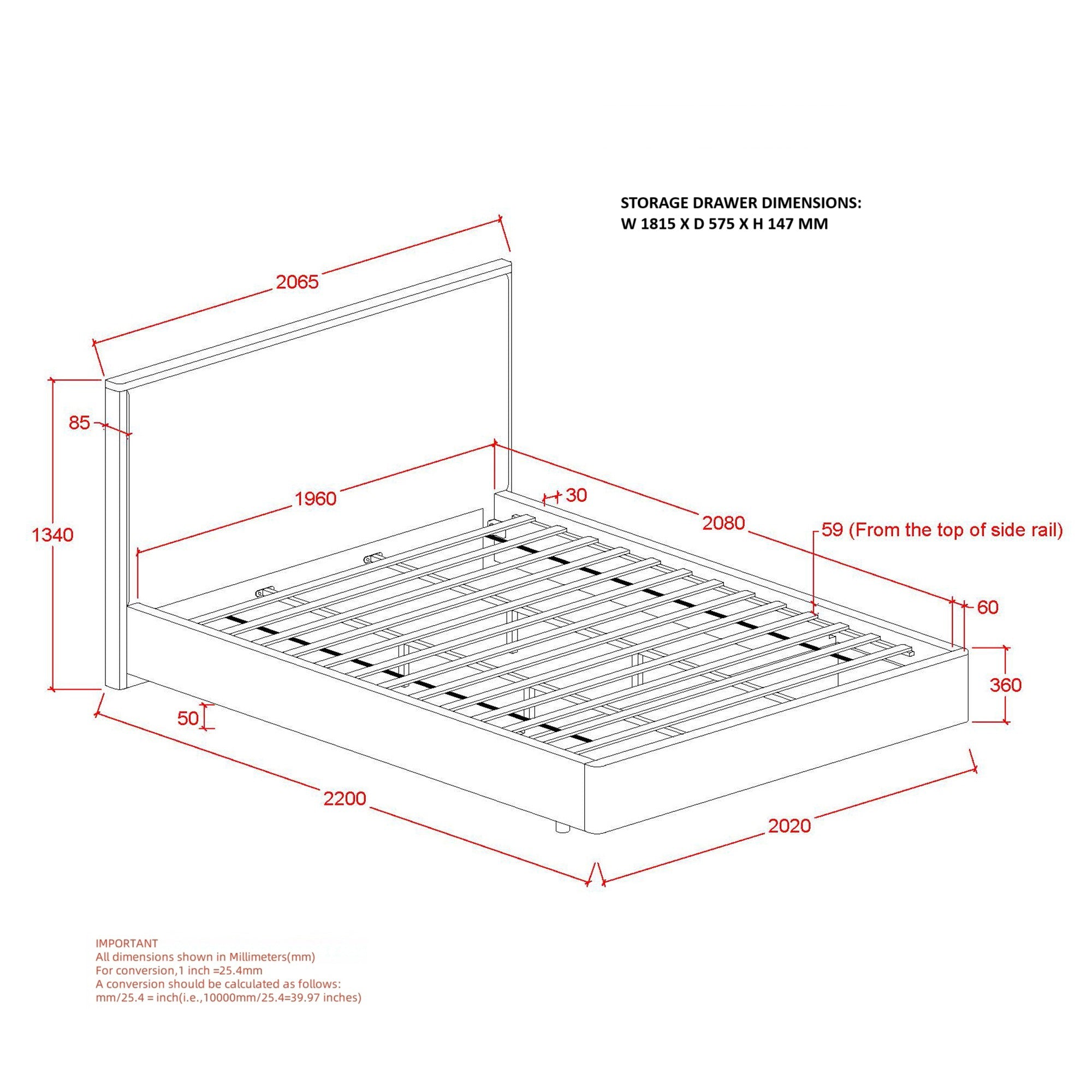 Andover 78" King Platform Bed W/Drawer
