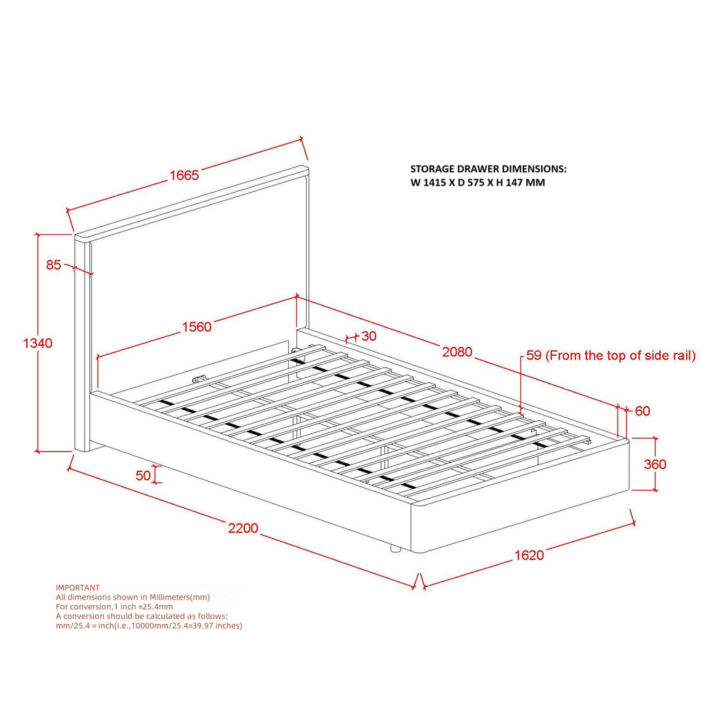 Andover 60" Queen Platform Bed W/Drawer