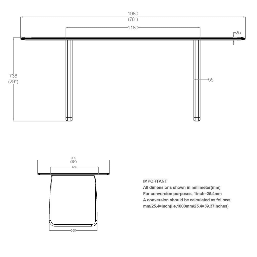 Bazul Rectangular Dining Table, 78"