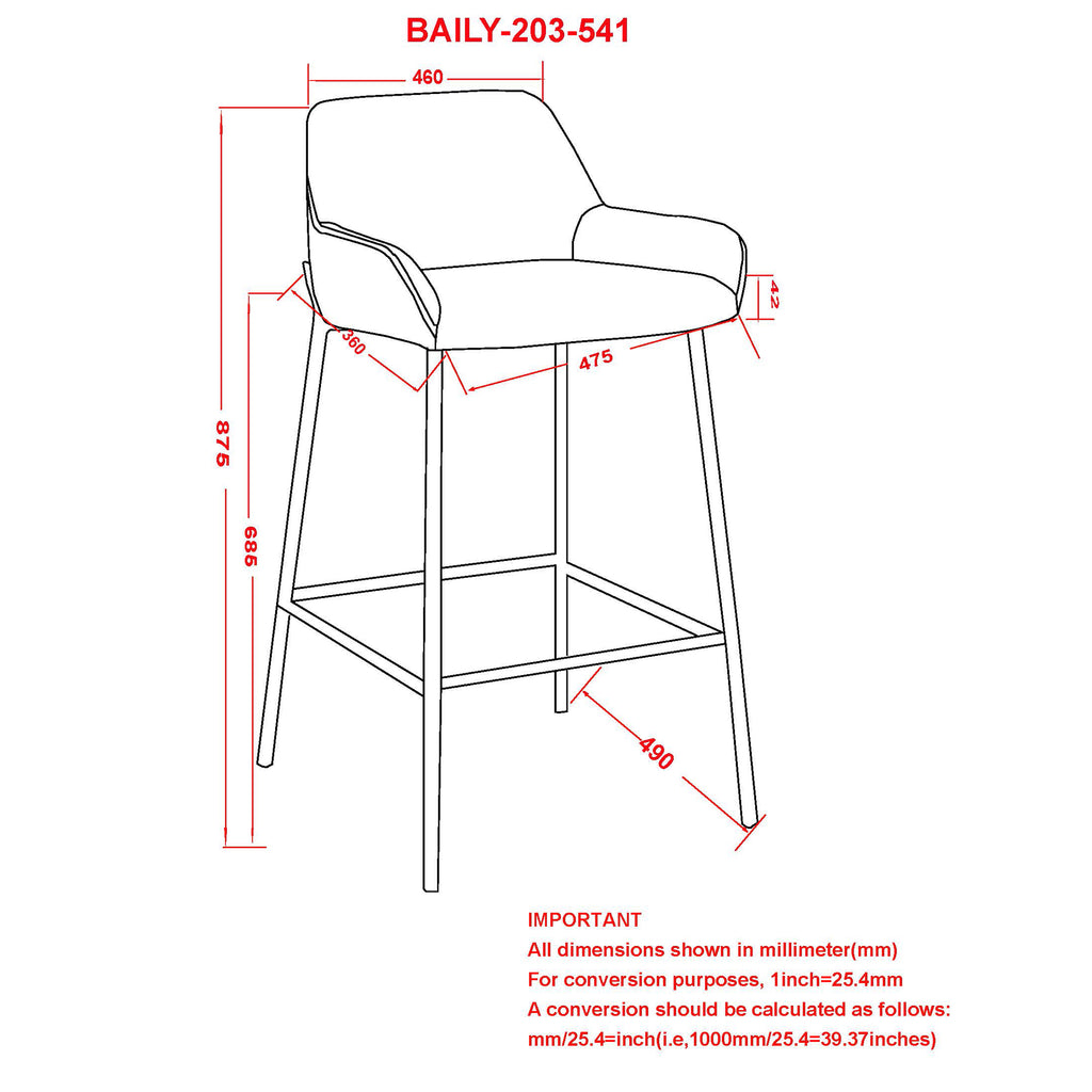 Baily 26" Counter Stool, Fabric, Set Of 2