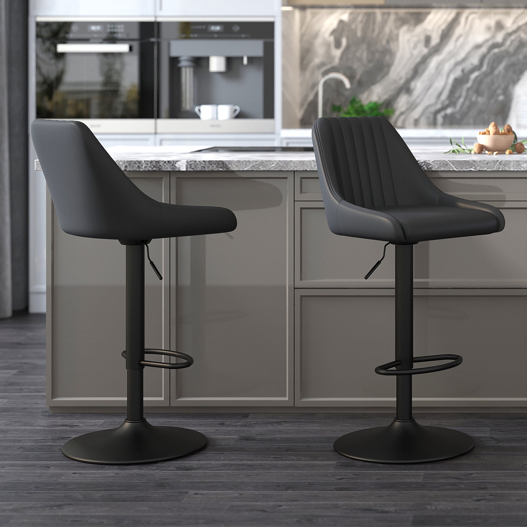 Kron Air-Lift Stool, Faux Leather, Set Of 2