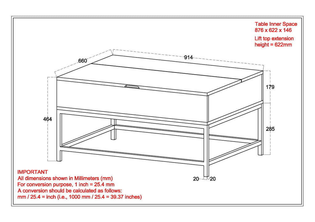 Ojas Rectangular Lift-Top Coffee Table