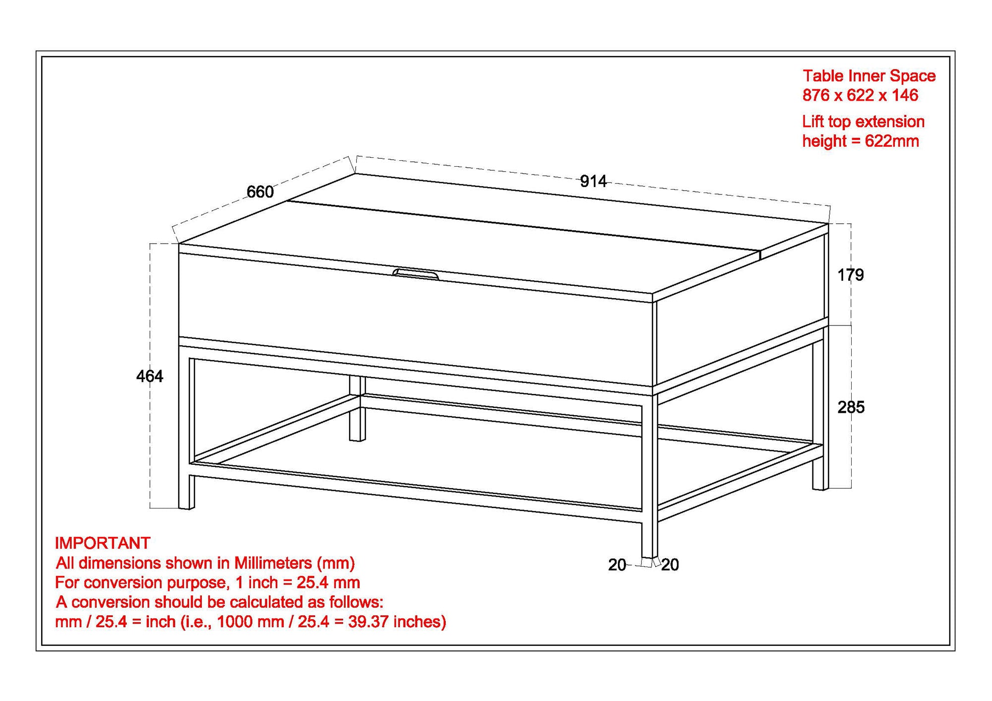 Ojas Rectangular Lift-Top Coffee Table