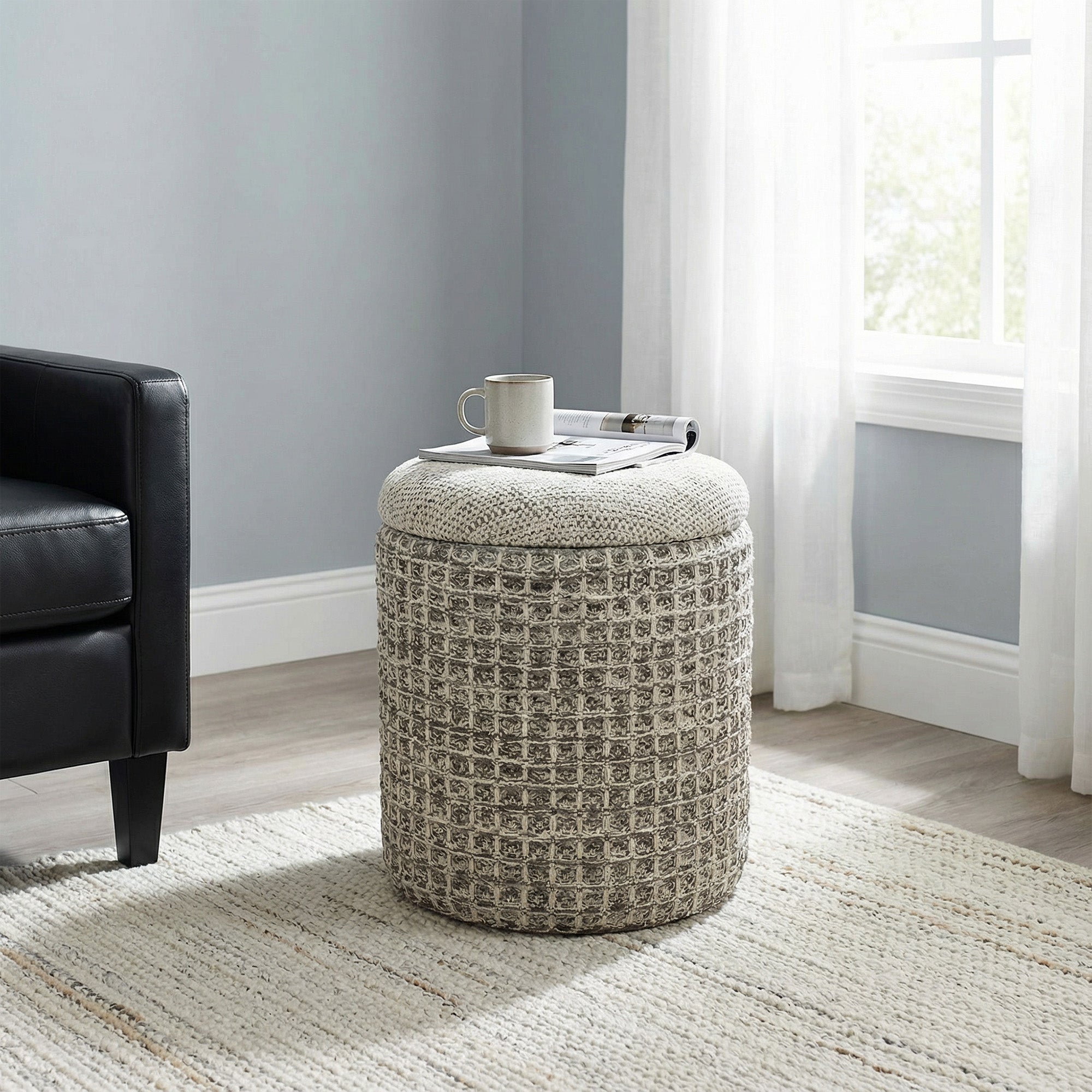 Indigo Round Storage Ottoman