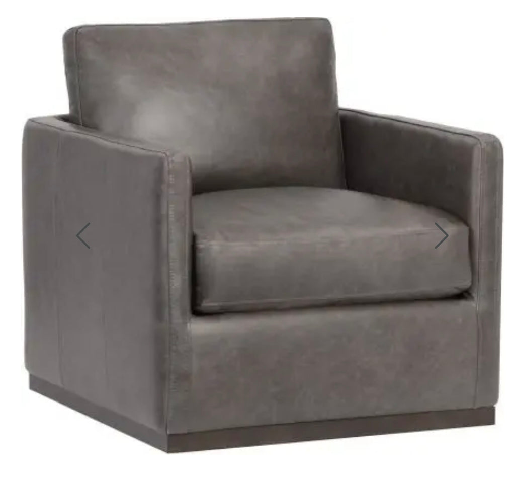 Genuine Leather Swivel Accent Chair