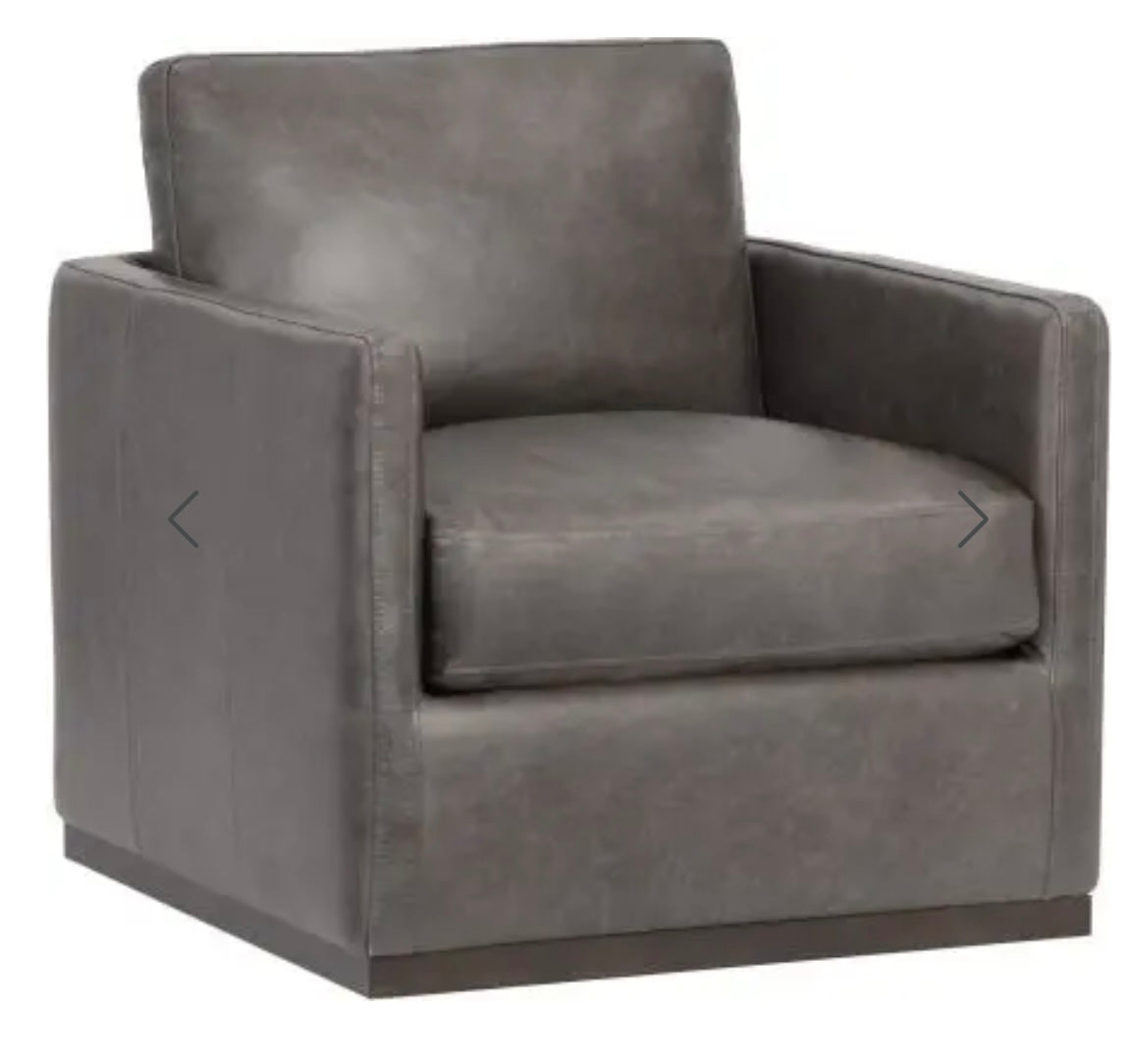 Genuine Leather Swivel Accent Chair