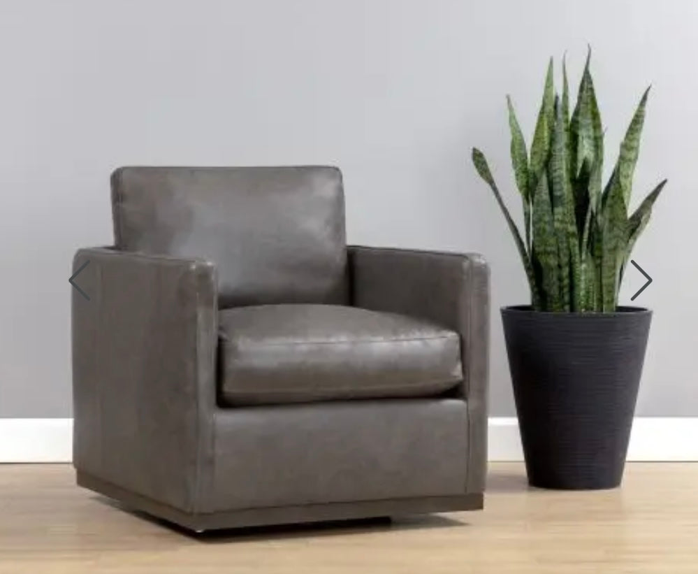 Genuine Leather Swivel Accent Chair
