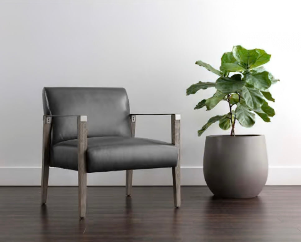 Designer Solid Wood & Genuine Leather Accent Chair