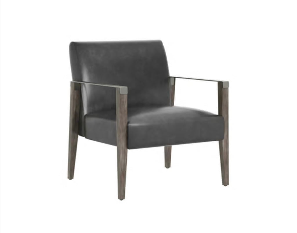 Designer Solid Wood & Genuine Leather Accent Chair