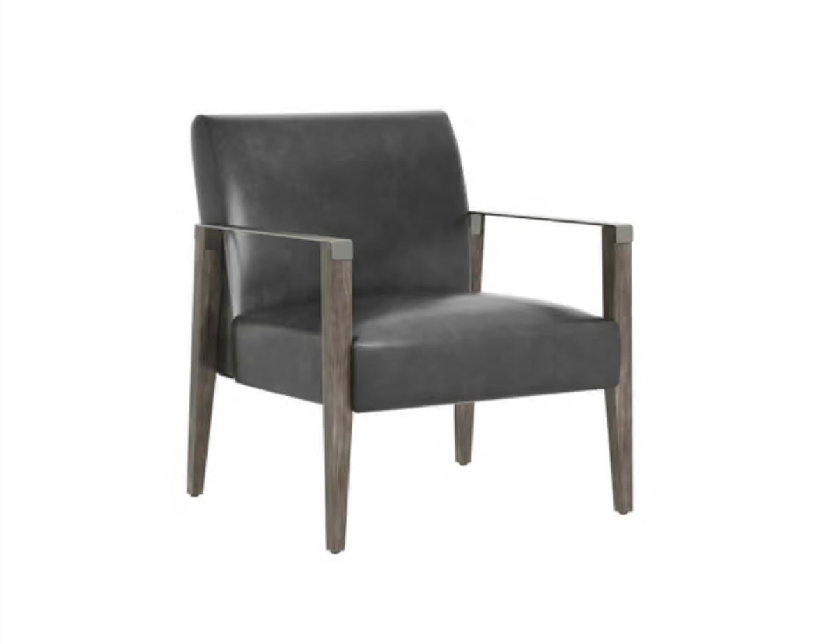 Designer Solid Wood & Genuine Leather Accent Chair